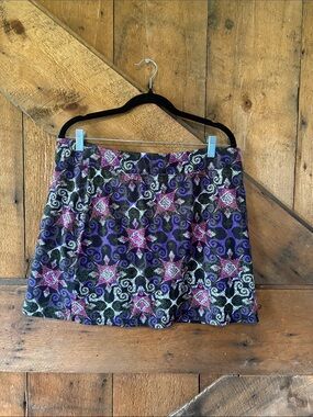 Tranquility by Colorado Clothing Black Mini Skirt with Purple & Pink Pattern